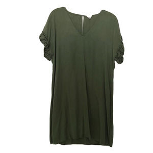 Cremieux Green V Neck Short Ruffle Sleeve Shift Dress Short Casual Size S